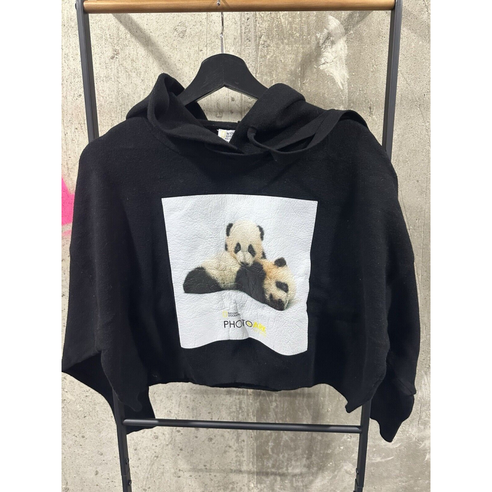 Zara National Geographic Oversize Short Jumper with Hood Eur Black Panda Size M